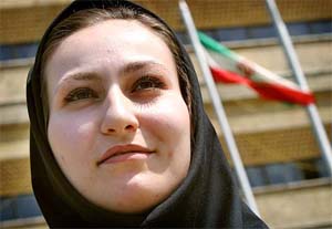 Mahdiyeh Zarandaz leaves the Interior Ministry after she registers as a candidate for President of Iran in Teheran