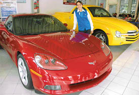 Two Chevrolet sports cars on display at Dynamic Motors, Industrial Area, Chandigarh. 