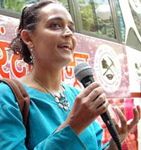 Author and social activist Arundhati Roy addresses an audience