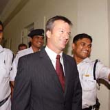 Former Australian captain Steve Waugh arrives for a meeting with West Bengal Chief Minister Buddhadeb Bhattacharjee in Kolkata on Friday