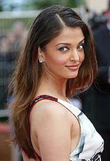 Former Miss World Aishwarya Rai of India arrives for the screening of Match Point, directed by US director Woody Allen, at the 58th International Cannes Film Festival on Thursday