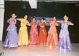 Kathak dancers give a performance at the Pracheen Kala Kendra in Mohali