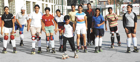 Children learn skating at a camp that began at DAV Senior Secondary School, Sector 8, Chandigarh, on Sunday.