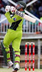 Pakistans Shahid Afridi plays a shot during a practice match against Antigua and Barbuda in St Johns, Antigua, on Sunday. 