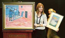 Julie King of Christies displays a painting by famous Australian painter Charles Blackman titled, Hopscotch, which is expected to fetch in excess of Aus $ 1,50,000 ($ 1,05,000) at an auction, in Melbourne on Tuesday.