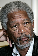 Hollywood actor Morgan Freeman listens to a question about technology designed to prevent illegal downloading of recent movies at the 58th Cannes Film Festival on Wednesday