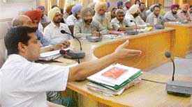 Mr Anurag Verma, Deputy Commissioner, Ludhiana, presides over a meeting of SDMs and BDPOs at Bachat Bhavan 
