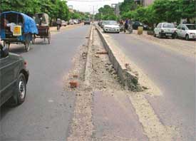 Parts of the incomplete central verge on the Jawaddi Road in Model Town