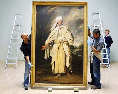 A portrait of a Polynesian prince by 18th-century British master Sir Joshua Reynolds is prepared for public display at Tate Britain in London on Thursday for the first time since it was sold at auction three years ago.