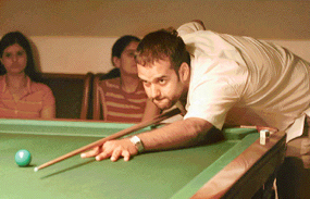 A player in action at the Saurabh Khattar Memorial Billiards and Snooker Tournament which commenced at Chandigarh Club on Friday.