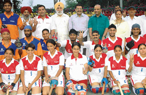 The winning Indian skating team of men and women in a jubilant mood at the "Vijay Samaroh" function held at the skating rink, KB DAV Senior Secondary Public School, Sector 7, on Saturday.