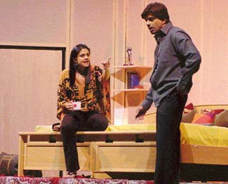 Mandira Bedi and Samir Soni in a scene from Anything but Love. The two have played their roles with elan.