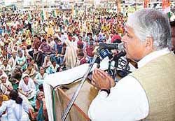 Rajya Sabha Member Ashwani Kumar addresses a workers rally in Pathankot on Sunday.