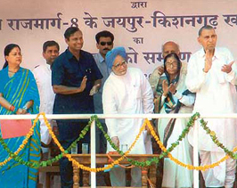 Prime Minister Manmohan Singh inaugurates Indias first six-lane GVK Jaipur-Kishangarh express highway at Bagru in Jaipur on Monday.