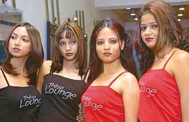 Models from Delhi show haircuts during the fashion show to celebrate the second anniversary of Tress Lounge at Sector 8 in Chandigarh