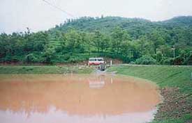 A pond in Mandhala village in Kasauli tehsil that is being used for rainwater harvesting