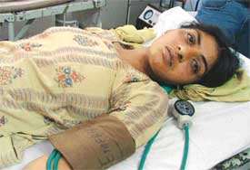 Sandeep Kaur, who attempted suicide in the district police headquarters at the Mini Secretariat complex, in Ludhiana on Monday