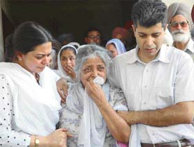 Dr Samir Malhotra and other family members at Mr Avtar Singh Malhotras funeral on Tuesday in Chandigarh