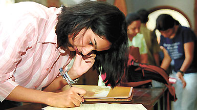 Students filling forms for admission to St. Stephens College in the Capital on Wednesday