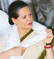 Congress President Sonia Gandhi after filing her nomination papers for party President's post at her residence in New Delhi on Wednesday. 