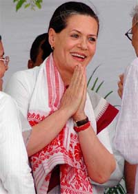 Ms Sonia Gandhi is all smiles after she was re-elected President of the Congress in Delhi