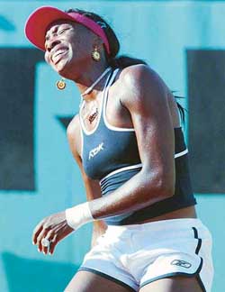 Venus Williams of the USA reacts during her third round match against Bulgarias Sesil Karatantcheva in Paris on Friday