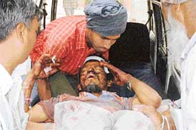 Critically injured Parkash being shifted from the CMC to the Civil Hospital 