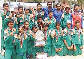The Kerala team in a jubilant mood after winning the Sub-Junior National Softball Tophy at GCM-11 in Chandigarh