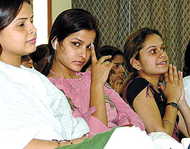 Students of Delhi University participating in a training camp Lakshya for NSUI members at V.P. House in the Capital on Monday