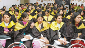 Students of BCM College after receiving their degrees during he annual convocation in Ludhiana