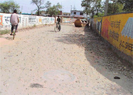 The main road in Dhandari Khurd that remains unmetalled despite tall claims by the MC authorities