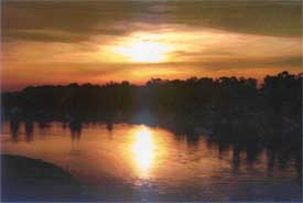 A view of the sunset reflected beautifully in the waters of the Sidhwan canal