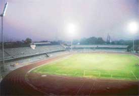 A view of the flood-lit Guru Nanak Stadium in Ludhiana