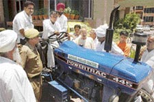 The first tractor running on Jatropha oil on display in Panchkula on Wednesday