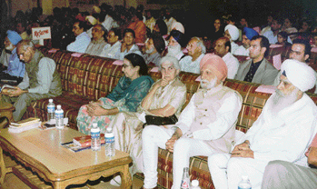 Eminent journalist Kuldeep Nayyar (far left) at a function organised by Doordarshan Kendra, Jalandhar, on Saturday, May 28.