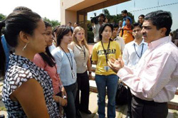 Infosys CEO Nandan M. Nilekani interacts with intern students from various countries on the IT giants campus in Bangalore on Friday.