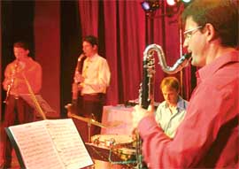 Members of French music troupe Images Quartette, perform at Baba Makhanshah Lobana Bhavan, Sector 30, Chandigarh on Saturday. 