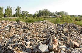 A view of a low-lying area in Sector 31, Chandigarh, where malba has been dumped.