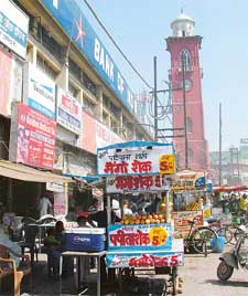 The cluster of push-carts selling juice near Ghanta Ghar in Ludhiana on Saturday