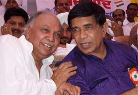 The Union Statistics and Programme Implementation Minister, Mr Oscar Fernandes, with the Punjab Finance Minister, Mr Surinder Singh, at the Dalit Chetna Rally in Bathinda