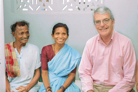 John Major with patients at Sankar Foundation Eye Hospital 