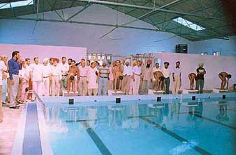 Swimmers ready for a plunge in the new 25-metre indoor swimming pool at Sunam in Sangrur district