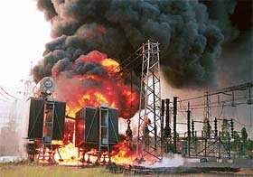 Clouds of smoke billow from the power substation which caught fire at Dera Bassi near Chandigarh