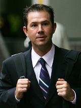 Australian cricket captain Ricky Ponting arrives at Londons Heathrow Airport on Sunday ahead of the Ashes cricket tour