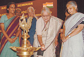 Delhi Chief Minister Sheila Dikshit and Mohini Giri at the inauguration of a seminar on Rape, Law and Society: Is Marriage an Alternative to Punishment, organised by the All India Mahila Congress in the Capital on Monday.
