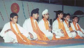 Students of BCM School, Ludhiana, during a vedic camp on Monday