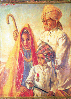 The portrait called Legacy depicts Company Havildar Major Chhelu Rams father, widow and son.