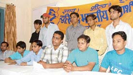 ABVP leaders while addressing a press conference in Ludhiana. 