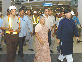 Delhi Chief Minister Sheila Dikshit inspecting the Metro station at Central Secretariat in the Capital.