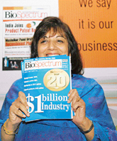 Biocon CMD & President of the Association of Biotechnology-Led Enterprises (ABLE) Kiran Mazumdar Shaw releases a report on Indian biotechnology industry at a media conference in Bangalore on Friday. 